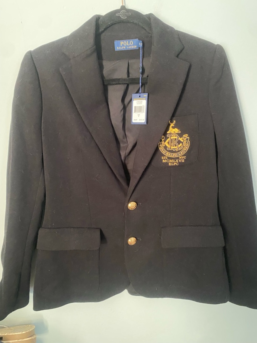 Polo by Ralph Lauren Black Blazer with Gold Crest Embroidery